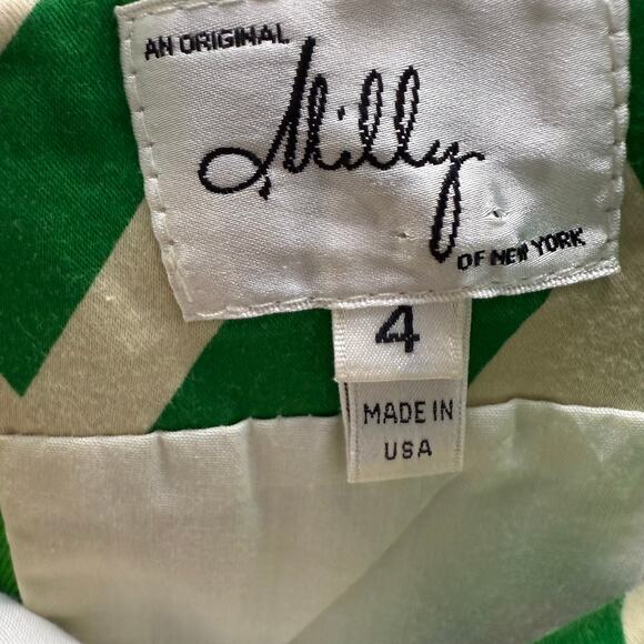 Milly Women's Sheath Dress Green Tan Geometric Vintage Look Size 4 - Picture 8 of 8